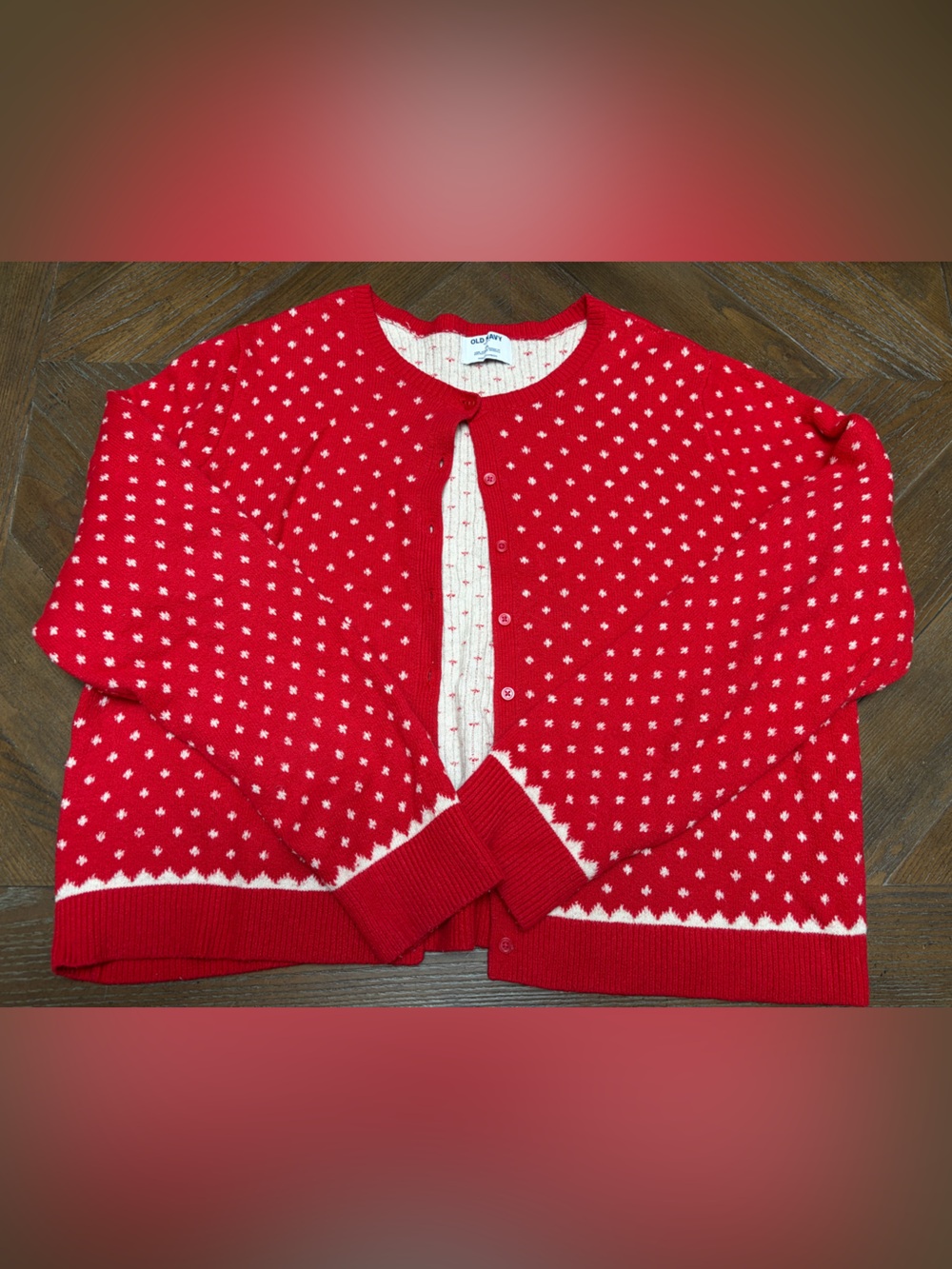 Old Navy Red & White Floral Knit Cardigan